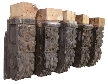 (5) LARGE MEXICAN BAROQUE STYLE CARVED WOOD ARCHITECTURAL CORBELS