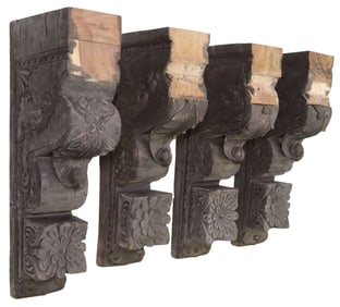 (4) LARGE MEXICAN BAROQUE STYLE CARVED WOOD ARCHITECTURAL CORBELS
