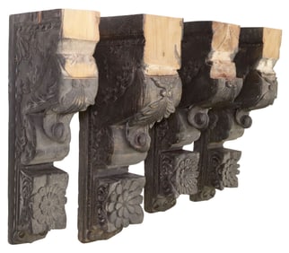 (4) MEXICAN BAROQUE STYLE CARVED WOOD ARCHITECTURAL CORBELS