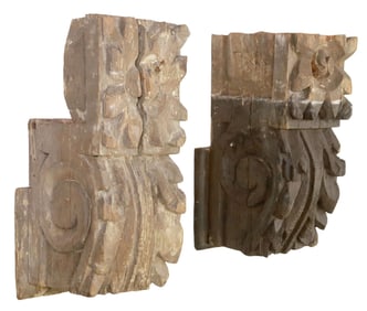 (2) MEXICAN BAROQUE STYLE CARVED WOOD ARCHITECTURAL CORBELS