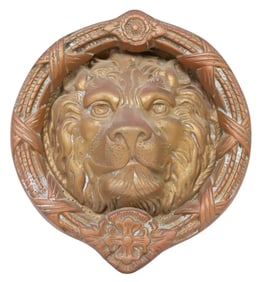 NEOCLASSICAL STYLE BRASS LION MASK DOOR KNOCKER