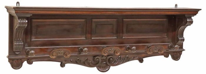 ITALIAN RENAISSANCE REVIVAL CARVED WALNUT COAT OR HAT RACK