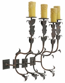 (4) LARGE WROUGHT IRON FOLIATE 1-LIGHT WALL SCONCES, MEXICO