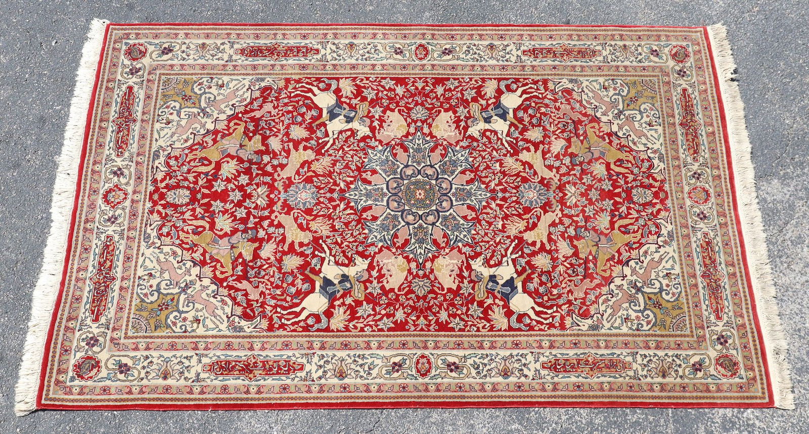 HAND-TIED PERSIAN QUM RUG, 7'1" x 4'7" (1 of 3)