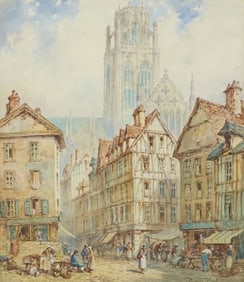 PIERRE LE BOEUFF (FL.1899-1920) WATERCOLOR ROUEN CATHEDRAL