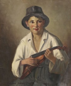 ISTVAN SZASZ (1878-1965) PAINTING PORTRAIT BOY WITH VIOLIN