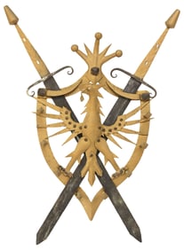 DECORATIVE IRON SWORDS & SHIELD WALL-HANGING PLAQUE