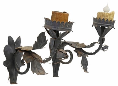 (2) SPANISH COLONIAL-STYLE WROUGHT IRON 1-LT WALL SCONCES