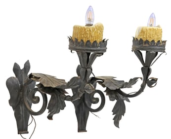 (2) SPANISH COLONIAL-STYLE WROUGHT IRON 1-LT WALL SCONCES