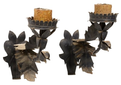 (2) SPANISH COLONIAL-STYLE WROUGHT IRON 1-LT WALL SCONCES