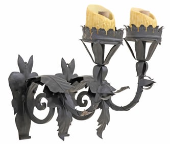 (2) SPANISH COLONIAL-STYLE WROUGHT IRON 1-LT WALL SCONCES