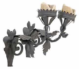 (2) SPANISH COLONIAL-STYLE WROUGHT IRON 1-LT WALL SCONCES