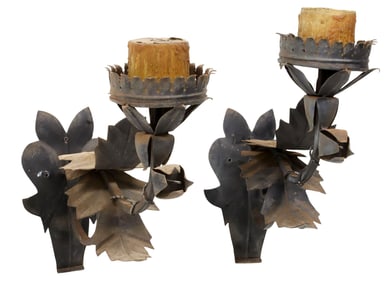 (2) SPANISH COLONIAL-STYLE WROUGHT IRON 1-LT WALL SCONCES