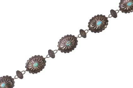 NATIVE AMERICAN SILVER & TURQUOISE CABOCHON CONCHO BELT
