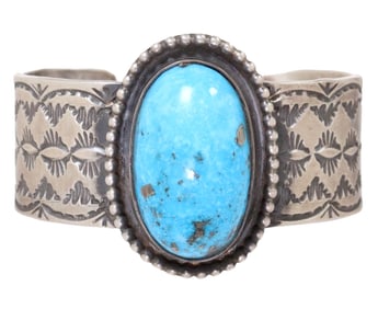 SOUTHWEST STERLING & TURQUOISE STAMP WORK CUFF