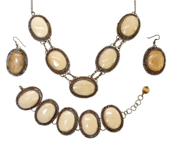(3) SOUTHWEST STYLE METAL & BONE NECKLACE, BRACELET & EARRINGS