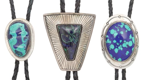 (3) SOUTHWEST STERLING SILVER & AZURITE BOLO TIES
