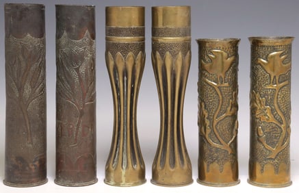 (6) FRENCH WWI-ERA TRENCH ART ARTILLERY SHELL VASES
