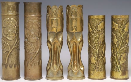 (6) FRENCH WWI-ERA TRENCH ART ARTILLERY SHELL VASES