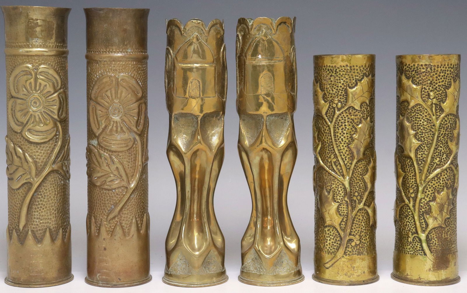 (6) FRENCH WWI-ERA TRENCH ART ARTILLERY SHELL VASES (1 of 3)