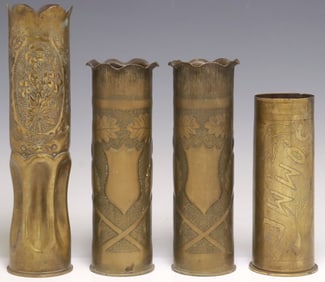(4) FRENCH WWI-ERA TRENCH ART ARTILLERY SHELL VASES