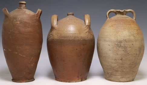 (3) FRENCH PROVINCIAL STONEWARE OIL JUGS & PITCHER