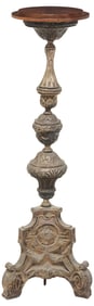 ITALIAN BAROQUE STYLE ROSEWOOD-TOP METAL TORCHERE PEDESTAL