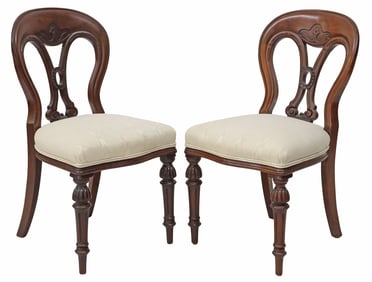 (2) ENGLISH VICTORIAN UPHOLSTERED MAHOGANY PARLOR CHAIRS