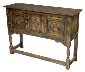 ENGLISH JACOBEAN STYLE CARVED OAK HALL CABINET