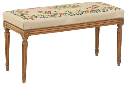 FRENCH LOUIS XVI STYLE NEEDLEPOINT-UPHOLSTERED BENCH