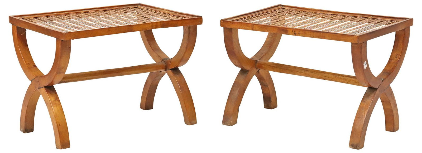 (2) FRENCH CANED CURULE FOOTSTOOLS / OTTOMANS (1 of 4)