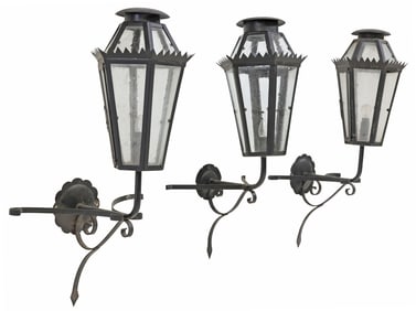 (3) PAINTED IRON & GLASS 1-LIGHT WALL BRACKET LANTERNS, MEXICO