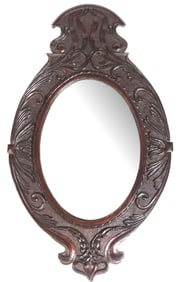 ENGLISH CARVED OAK SHIELD-FORM WALL MIRROR