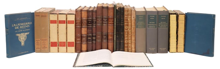 (26) FRENCH LIBRARY SHELF BOOKS, LEATHER-BOUND PERIODICALS & LITERATURE