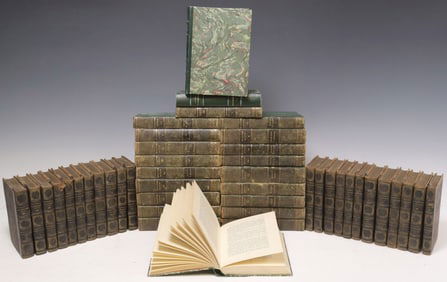 (45) FRENCH LEATHER-BOUND LIBRARY SHELF BOOKS, ROUSSEAU, SCOTT & THACKERY