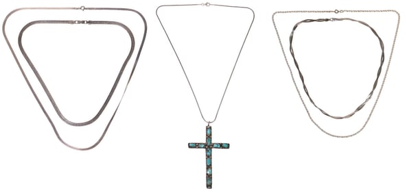 (5) TURQUOISE CROSS PENDANT & STERLING SILVER CHAINS