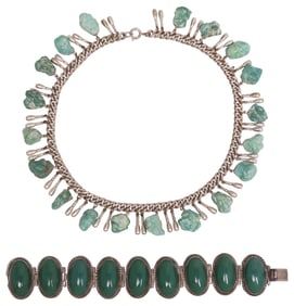 (2) TURQUOISE NECKLACE & MEXICO STERLING SILVER BRACELET