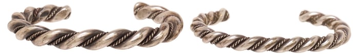 (2) SILVER TWISTED WIRE CUFF BRACELETS