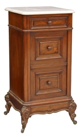 FRENCH LOUIS PHILIPPE PERIOD MARBLE-TOP WALNUT BEDSIDE CABINET