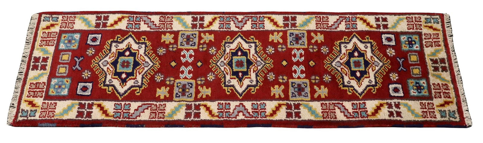 HAND-TIED ESTATE KAZAK RUNNER, 6'8" X 2' 1": Hand-tied estate Kazak runner, India, approx 6'8"l, 2'1"w **Please Note: All of the rugs and textiles offered in this auction would likely benefit from a professional cleaning. Estate rugs may show so