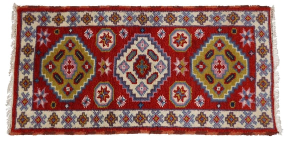 HAND-TIED ESTATE KAZAK ACCENT RUG, 4' 1" X 2' 1"
