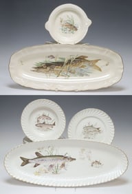 (21) SARREGUEMINES AND LUNEVILLE FRENCH PORCELAIN FISH SERVICES