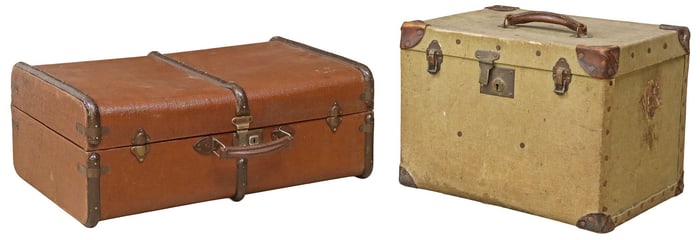 (2) ENGLISH CANVAS-CLAD STEAMER TRUNKS / TRAVEL SUITCASES