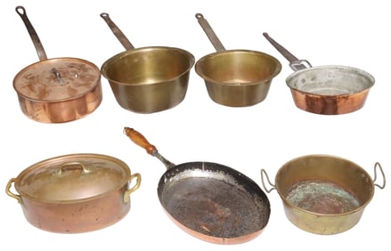 (7) FRENCH COPPER & METAL KITCHENWARE, POTS & PANS