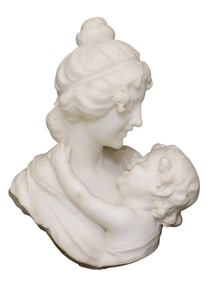 FERDINANDO VICCHI (1875-1945) ALABASTER SCULPTURE, MOTHER & CHILD