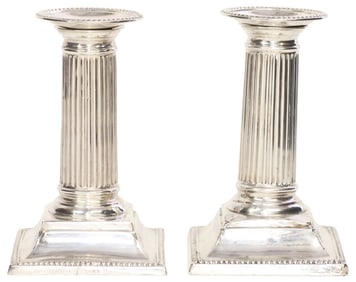 (2) ENGLISH STERLING SILVER COLUMNAR CANDLESTICKS
