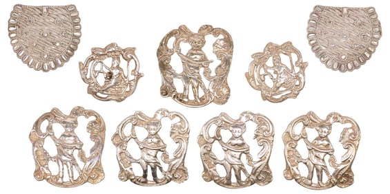 (8) ENGLISH STERLING SILVER FIGURAL BUTTONS & BUCKLE
