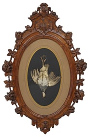 FRAMED FRENCH TROMPE L'OEIL GAME BIRD LITHOGRAPH
