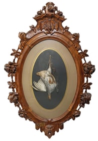 FRAMED FRENCH TROMPE L'OEIL GAME BIRD LITHOGRAPH