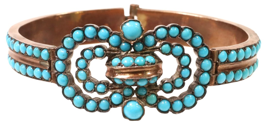 ESTATE VICTORIAN ROSE GOLD PLATED & TURQUOISE BRACELET, AS IS (1 of 6)